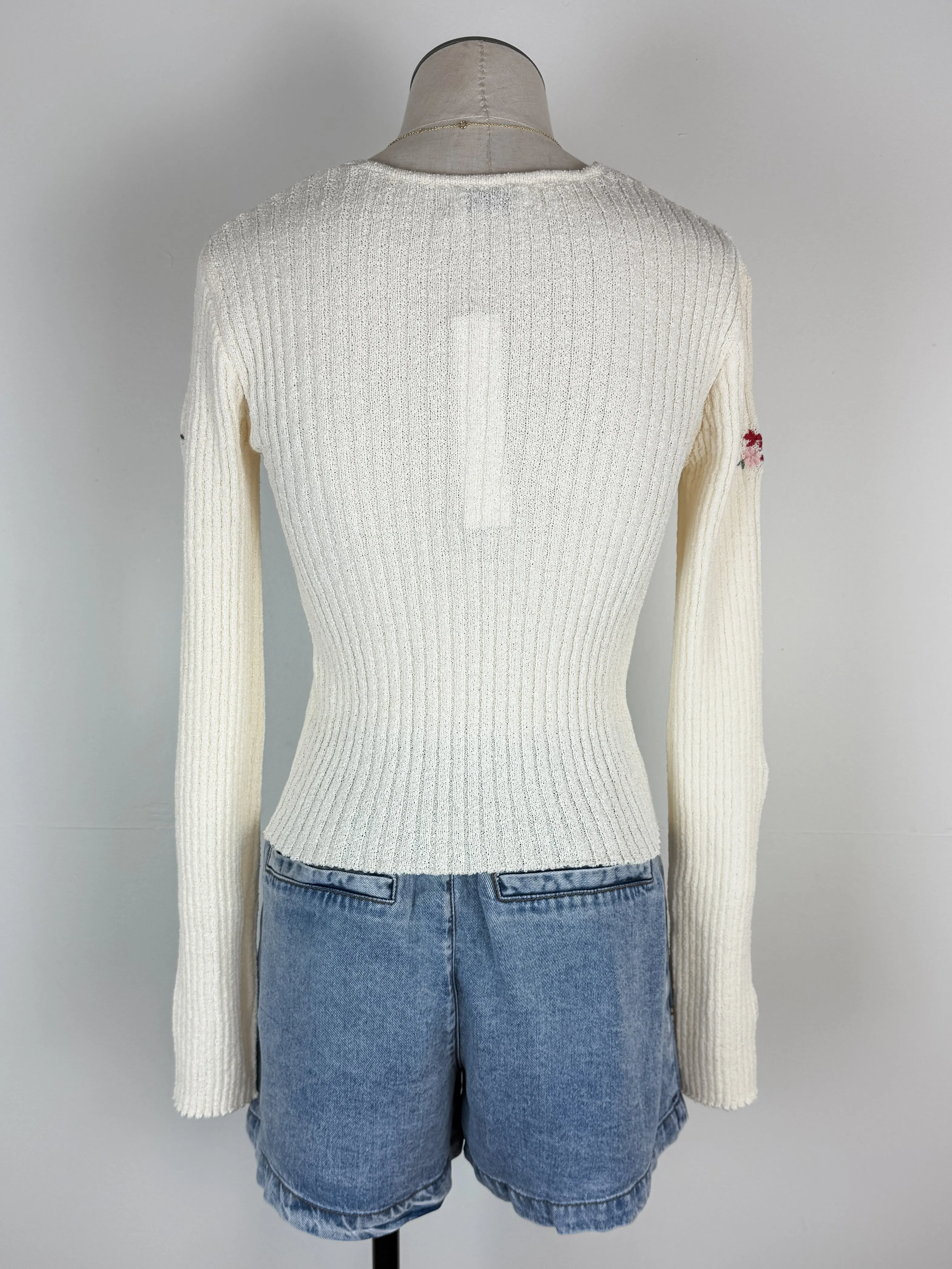 Kim Floral Embroidered Front Tie Cardigan in Cream