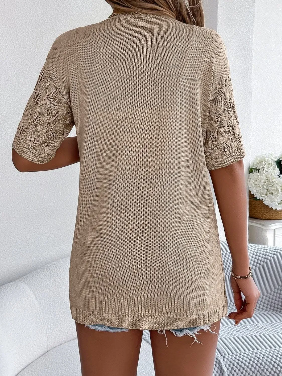 Knit open front cardigan - short sleeves