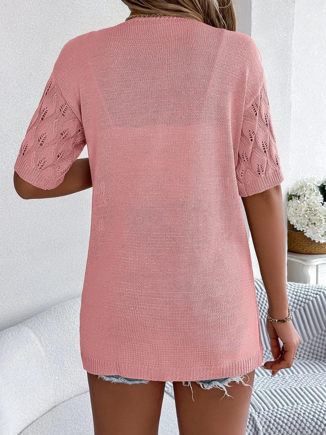 Knit open front cardigan - short sleeves