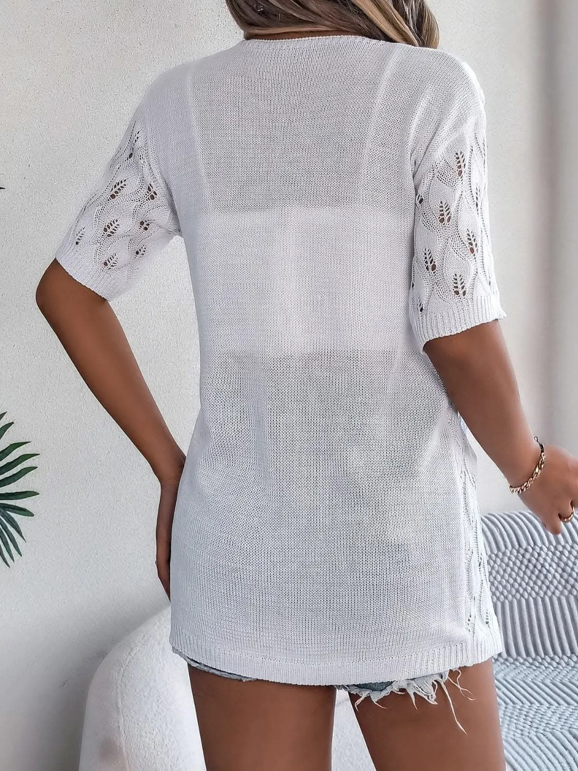 Knit open front cardigan - short sleeves