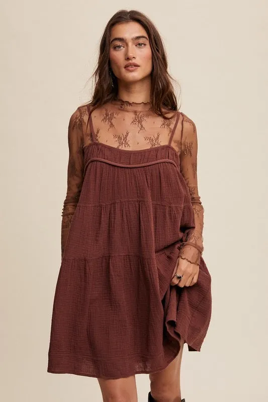 Lace Mock Neck Long Sleeve Layering Top