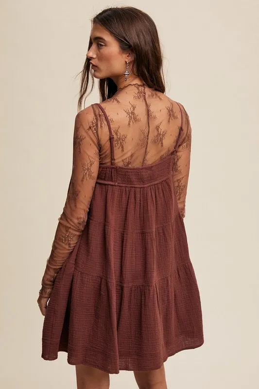 Lace Mock Neck Long Sleeve Layering Top