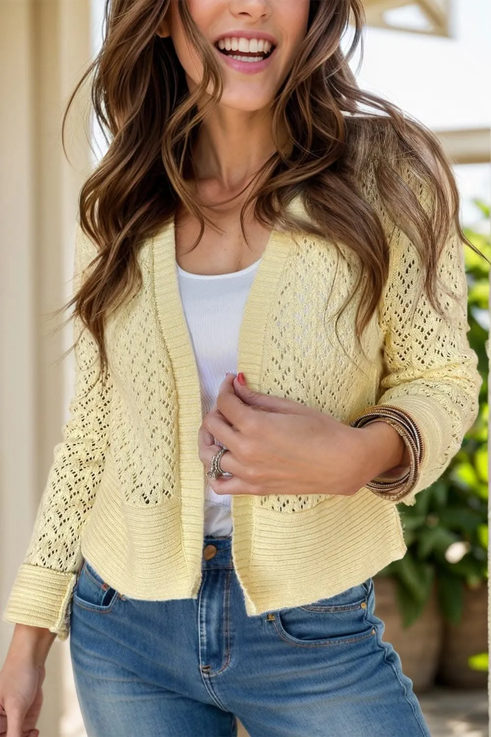 Lacy open front cardigan - long sleeve