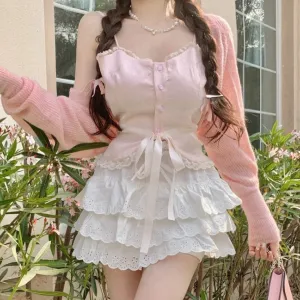 Rosalie's Favorite Outfit         Cardigan, Top, and Skirt  Complete Dress Set Kawaii Academia Y2K Cottagecore Coquette Fairycore Dollette Princesscore Bottoms